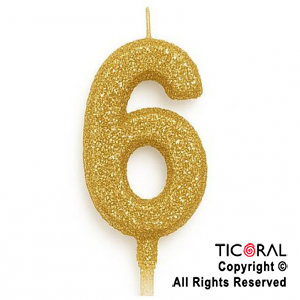 VELA NUMERAL CHICO 5.5 CM CON GIBRE ORO NUMERO 6 x 1